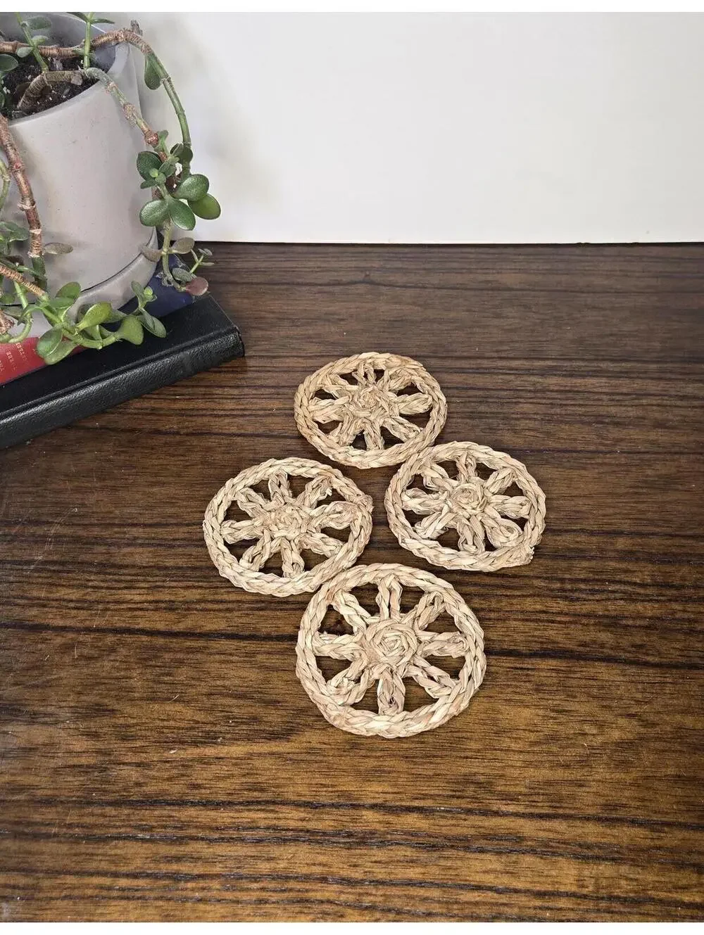 Handmade Woven Sunburst Coasters, Set of 4